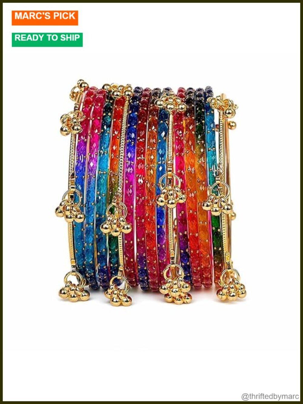 Glass Bangle Set 16 Piece Ghungroo Decorated Indian Wedding Bangles
